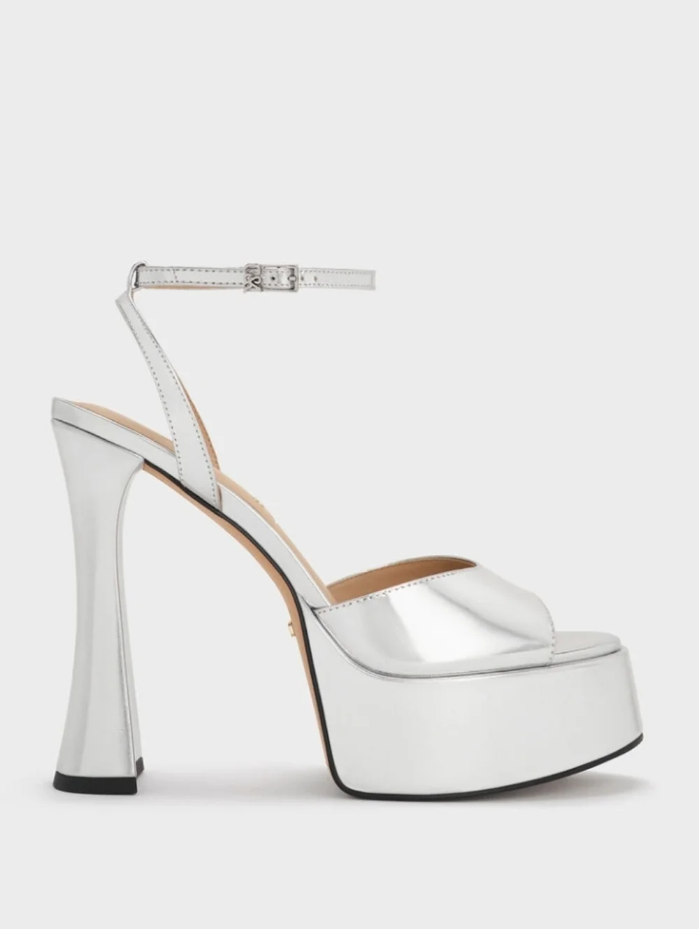 Charles & Keith Metallic Silver Platform Sandals Size 35